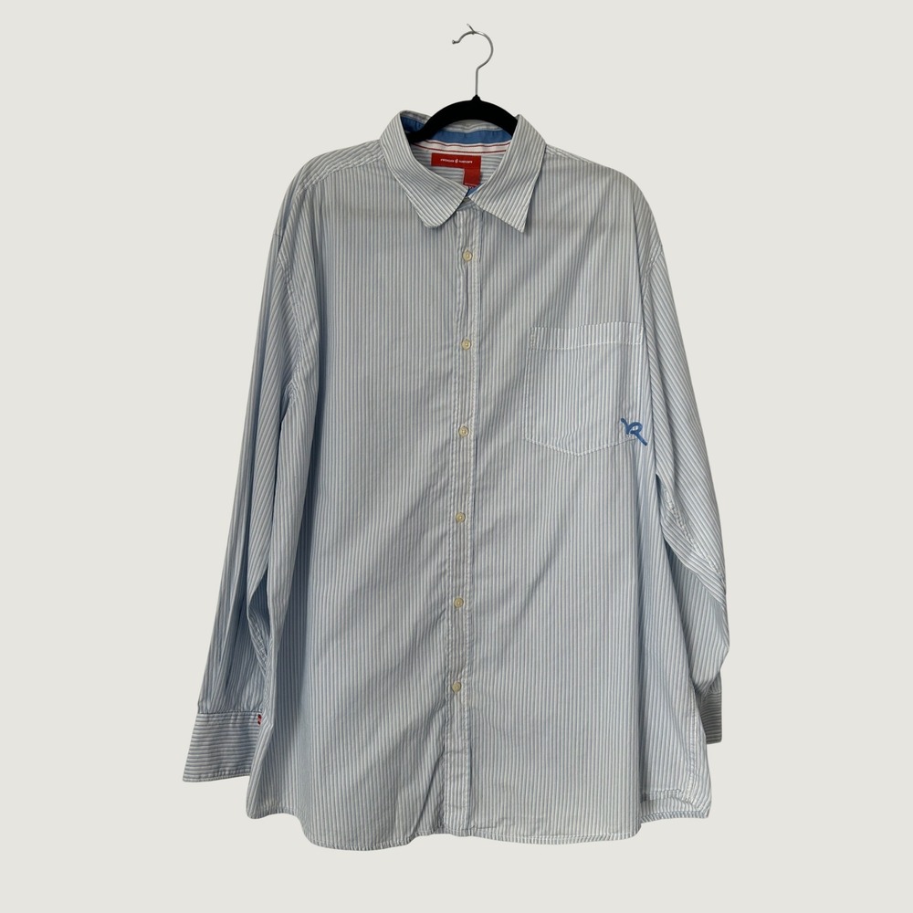 Rocawear Button Down Shirt Mens 2XL Blue White Striped Embroidered Back Y2K